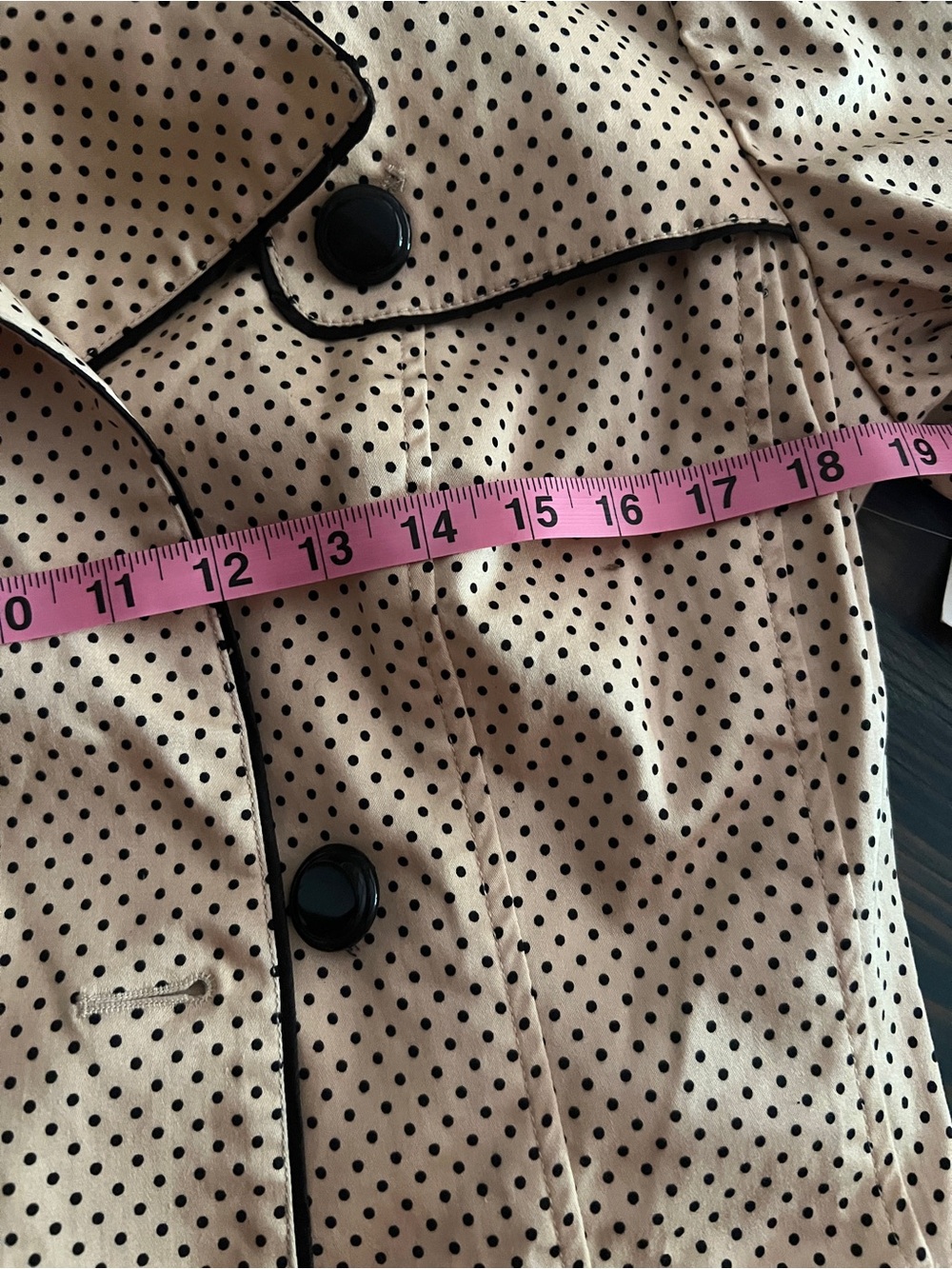 Katherine New York Polka Dot Beige Trench Coat with Black Trim Size L NWT